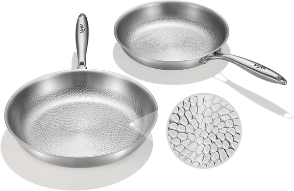 Titanium Pans for Cooking,10"+12" Nonstick Pro Frying Cookware | Uncoated Hammered Pure Titanium, PFOA/PFAS/PTFE Free Skillets, Induction & Oven-Safe, Compatible with All Cooktops1
