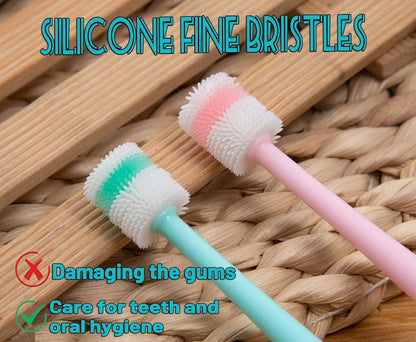 E.M&S.T by Emmeliestella Small Dog & Cat Toothbrush 360 Degree Soft Silicone, Cat Dental Care, Toothbrush Holder, Easy to Handle, Independent Packaging, Suction Cup, Light Blue&Pink (2-Pack + Holder)5