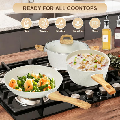 Nonstick Pots and Pans Set, 25-Piece Ceramic Cookware Set, Induction Kitchen Cooking Set with Frying Pans Saucepans & Utensils, Healthy Non-Toxic, PFAS/PTFE/PFOA Free, White4