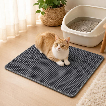 Cat Litter Mat 21 X 14 Inch, Double Layer EVA Honeycomb Kitty Litter Trapping Mat, Waterproof Urine Proof Non Slip Litter Box Floor Pad, Easy to Clean Scatter Control Mat, Grey8