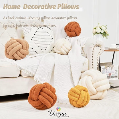 Knot Pillow Ball, Soft Home Decorative round Throw Pillow, Handmade Knotted Plush Pillow, round Boucle Pillow Cushion (8.6 Inches Ivory)5