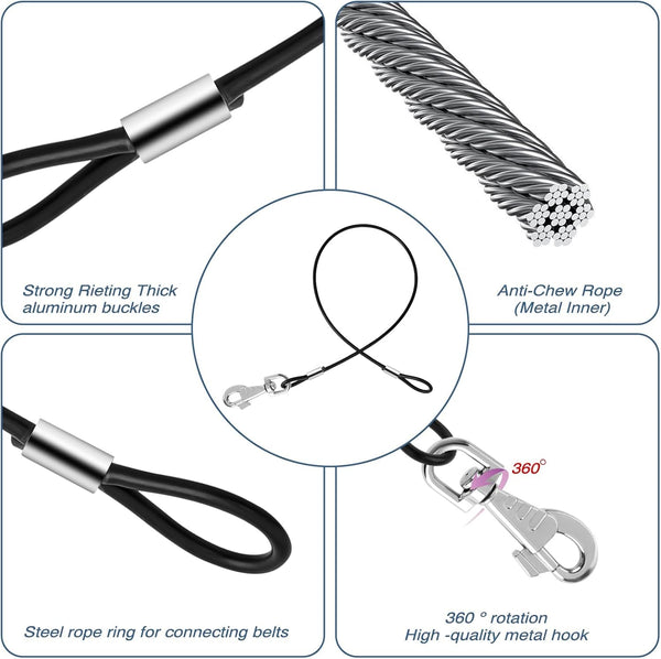 2 Pack Chew Proof Leash Extension Heavy Duty Dog Leash Extender Chew Proof Dog Leashes Non-Tangle Connect Leashes for Any Collar Harness, Black4