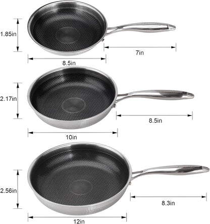 Hybrid 8 10 12 Inch Stainless Steel Non Stick Skillet Set | PFOA Free Cookware, Dishwasher and Oven Safe, Induction Compatible2