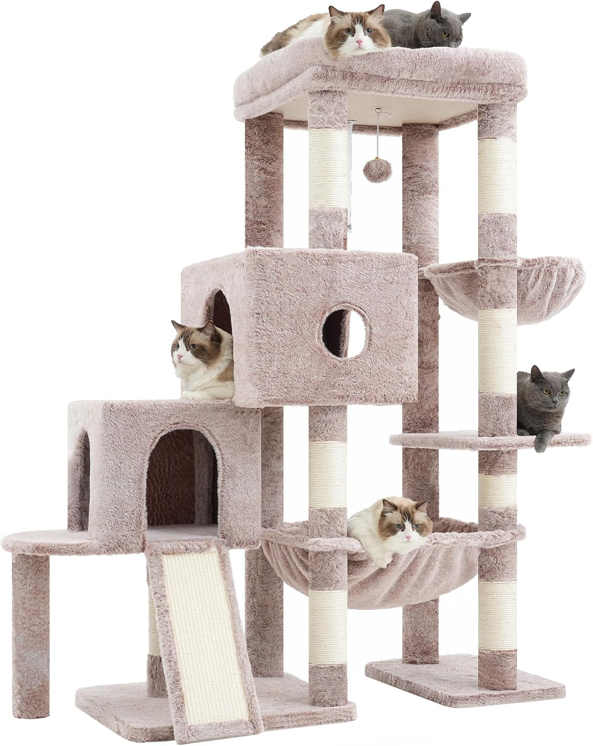 hey-brother-cat-tree-tower-with-3-condos-step-climbing-pathway-mpj081g-74-8-inches-scratching-post-with-3-house-hammock-large-basket-cozy-bed-sisal-board-toys-for-big-indoor-cats-smoky-gray