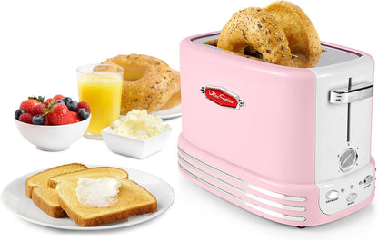 Retro Countertop Microwave Oven - Large 800-Watt - 0.9 Cu Ft - 12 Pre-Programmed Cooking Settings - Digital Clock - Kitchen Appliances - Pink & Retro Wide 2-Slice Toaster, Vintage Design6