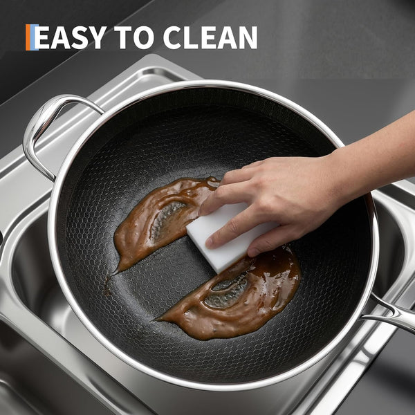 13 Inch Wok Pan,Pfoa Free Cookware,Non Stick Stainless Steel Woks & Stir-Fry Pans Nonstick, Dishwasher and Oven Safe, Works on Induction | Multi Layer Composite Steel Structure, Durable and Uniformly Heated, Dishwasher Safe6