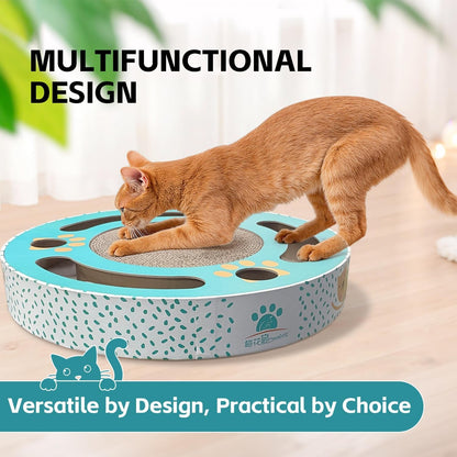 Round Cat Scratching Pad Modern Cats Scratcher Cardboard Interactive Toys for Indoor Cats with 2 Bell Balls and Kitten Tunnel3