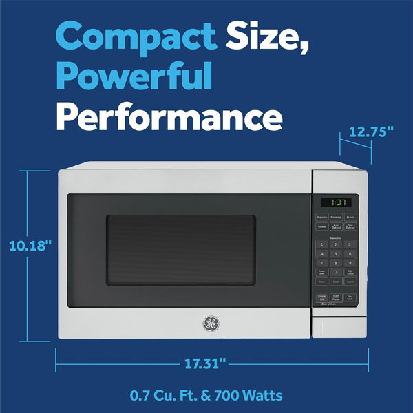 GE Countertop Microwave, 700 Watt 0.7 Cu. Ft., Stainless Steel, GCST07N1WSS | 4 Convenience Cook Settings, One-Touch Controls, Child Lock Technology, Glass Turntable, for Kitchen, Dorm, Office, Apartment2