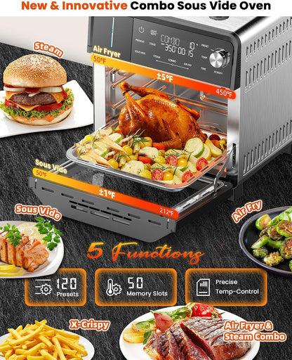 Nuwave Combi Steam Oven, Non-Toxic Stainless Steel Multi-Cooker, 16 Quarts | Air Fry, Sous Vide, Toast & More, 50-450°F Precision, 120 Presets, Moisture Control, Programmable, Easy to Clean3