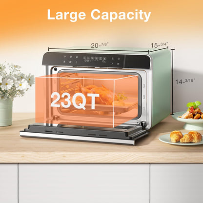 23QT Countertop Convection Steam Oven, Air Fryer Toaster Oven Combo | Combines Steam Cooking, Air Frying, and Baking with 30 Presets and Steam Self-Clean Function, Touchscreen Control - Green3