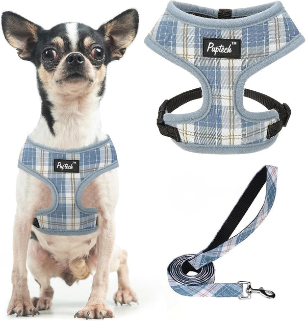 PUPTECK Soft Mesh Dog Harness Small Sized and Leash Set Pet Puppy Cat Comfort Padded Vest No Pull Harnesses, Beige, S86