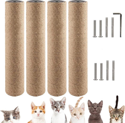 VCEPJH Cat Scratching Post Replacement for Indoor Cats 4Pcs 15.7In Cat Scratch Post Refill Pole Parts Sisal Rope Cat Furniture Protector with M8 Screws for Cat Tree Tower (White)8