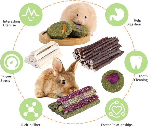 50-60 Pcs Rabbit Chew Toys, Guinea Pig, Hamster, Bunny Chew Toys, Sweet Bamboo, Apple Stick, Timothy Stick, Prevent Teeth Overgrowth, Clean Teeth2