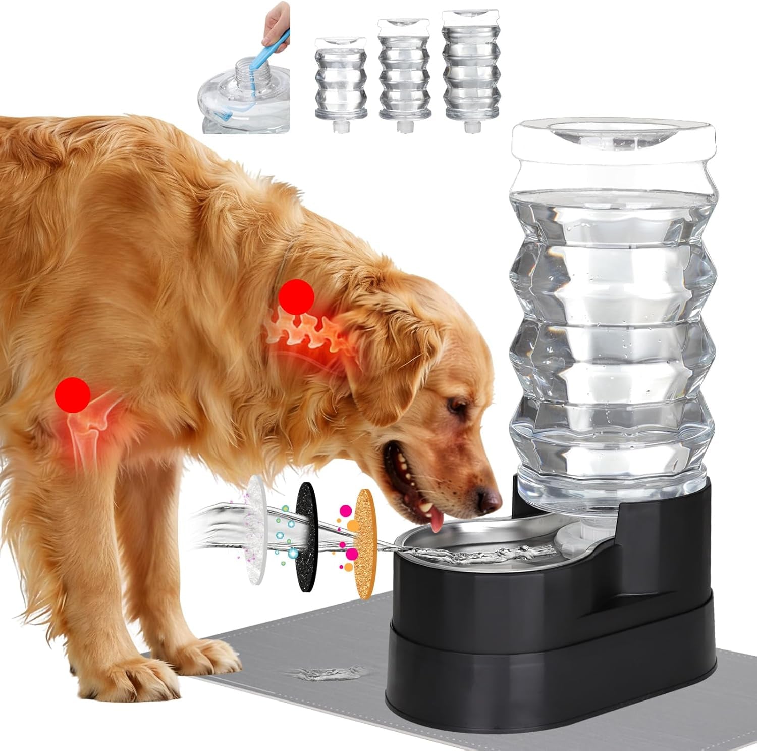 rizzari-8l-gravity-dog-water-dispenser-stainless-steel-bowl-anti-splash-wide-mouth-easy-cleaning-dishwasher-safe-no-electricity-needed-filtered-fresh-water-multi-pet-homes