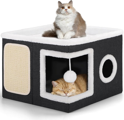 Shikha Cat House Bed for Indoor Cats with Fluffy Ball and Scratch Pad Grey | Foldable Large Cat Cave Hideaway with Cozy Condo, Hide and Seek Window, Holds up to 30LBS, All Season Reversible Cushion19