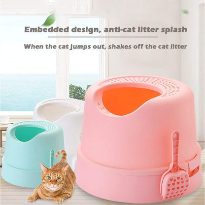 Dog Potty Training Toilet ﻿ Top Entry Cat Litter Bowl Anti-Splashing Toilet Semi-Closed Tray Fully Enclosed(White)3