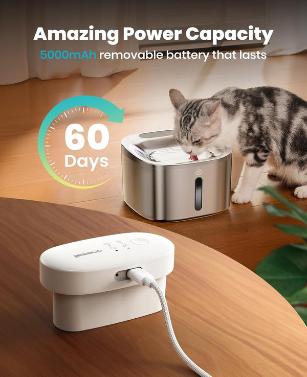 Oneisall Wireless Cat Water Fountain, 3.5L/118Oz Battery Operated Pet Drinking Fountain Stainless Steel, Running Water Dispenser Fountains for Cats, Cordless&Rechargeable with Motion Sensor(Hale 3.5L)3