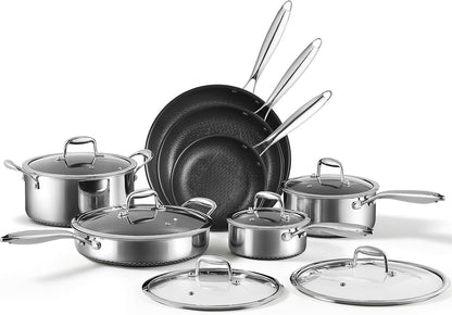 13Pcs Nonstick Pots and Pans Set Stainless Steel Cookware Sets | Hybrid Titanium Non Stick Frying Pans, Saucepans, Saute Pan & Stock Pot, PFOA Free Kitchen Skillet, Induction Compatible1