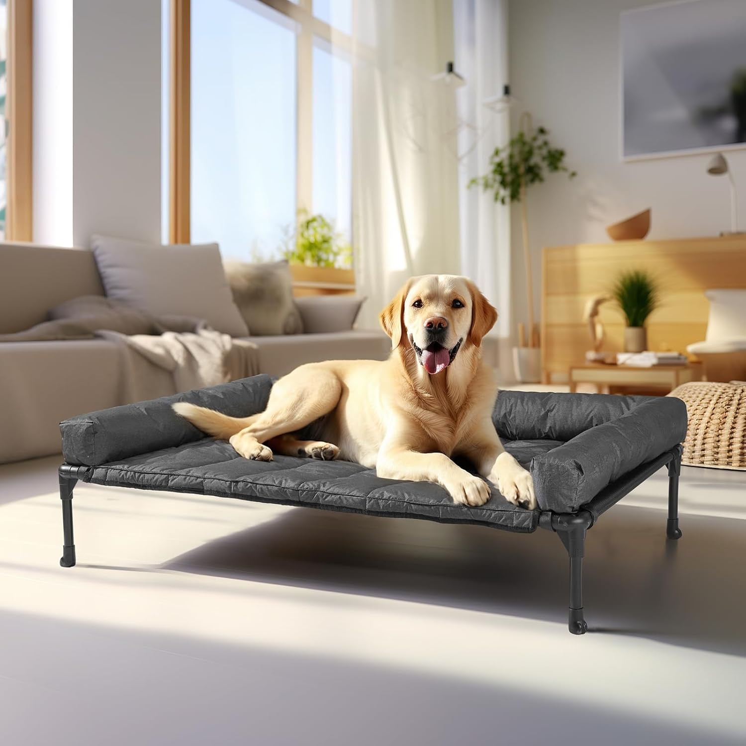 veehoo-outdoor-elevated-dog-bed-with-waterproof-bolster-cushion-cooling-raised-dog-bed-with-removable-washable-mat-topper-breathable-mesh-dog-couch-cot-for-indoor-outdoor-42-large-black