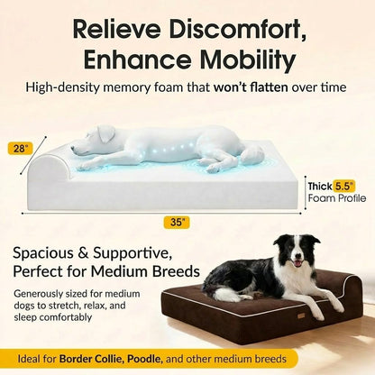 5.5 Inch Thick High Grade Orthopedic Memory Foam Dog Bed with Pillow and Easy to Wash Removable Cover with Anti-Slip Bottom. Free Waterproof Liner Included - for Medium and Large Breed Dogs - Brown3