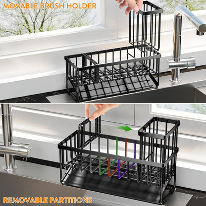 Extra Large Kitchen Sink Caddy Organzier with High Brush Holder, Sponge Holder for Sink, 304 Rustproof Stainless, Kitchen Countertop Soap Dispenser Organizer for Decor and Accessories4