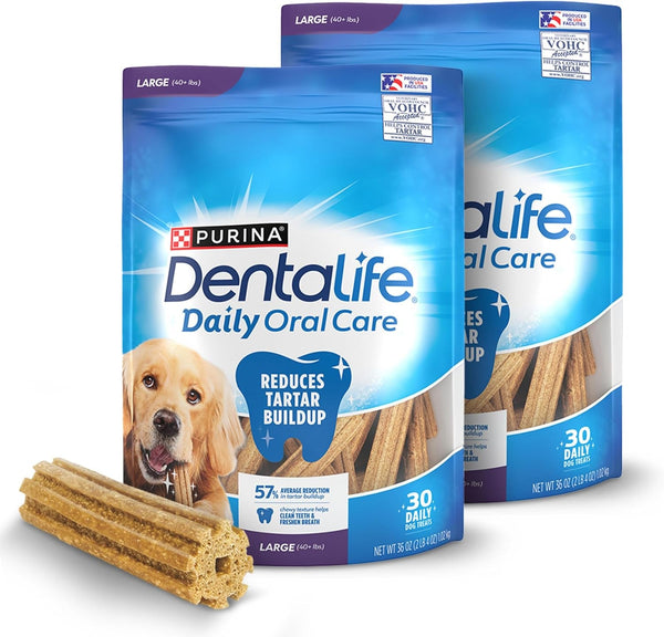 Dentalife Purina Daily Oral Care Dental Large Dog Treats, Pack of 2, 30 Ct | for Large Dogs 40+ Lbs, Chicken-Flavored Dental Chews That Freshen Breath and Fight Tartar Buildup, Made in the USA1