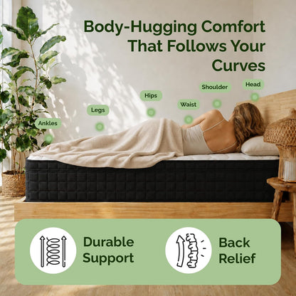Full Size 12 Inch Hybrid Innerspring Mattress, Individual Pocket Coils Gel Memory Foam, Medium Soft Black & White Cover, Fiberglass Free Certipur-Us Certified Compressed Bed in a Box, 54" X 75"6