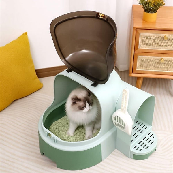 Pet Supplies, Extra Large Enclosed Cat Litter Box with Scoop, Splash-Proof Drawer Design(Brown)7