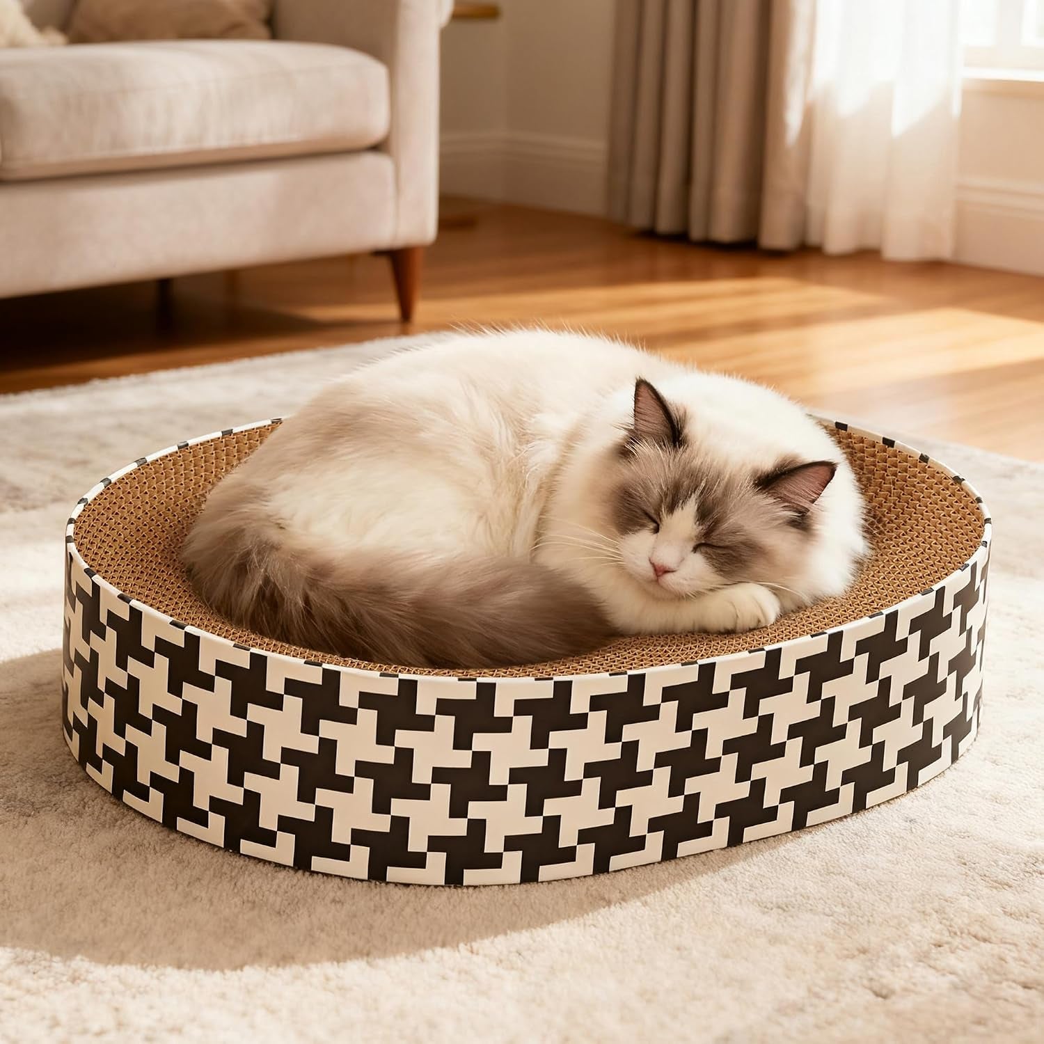 2-in-1-cat-scratcher-cardboard-bed-round-cat-scratching-pad-bowl-for-indoor-cats-durable-corrugated-circle-cat-scratcher-lounge-cozy-oval-cat-scratch-bed-furniture-for-kittens-medium-size-cats