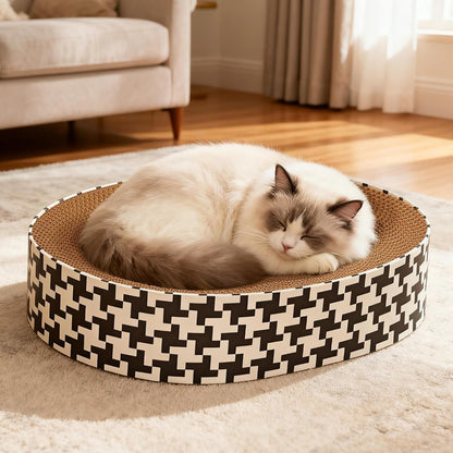 2-In-1 Cat Scratcher Cardboard Bed, round Cat Scratching Pad Bowl for Indoor Cats, Durable Corrugated Circle Cat Scratcher Lounge, Cozy Oval Cat Scratch Bed Furniture for Kittens & Medium Size Cats2