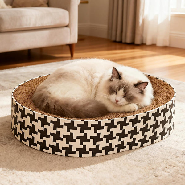 2-In-1 Cat Scratcher Cardboard Bed, round Cat Scratching Pad Bowl for Indoor Cats, Durable Corrugated Circle Cat Scratcher Lounge, Cozy Oval Cat Scratch Bed Furniture for Kittens & Medium Size Cats2