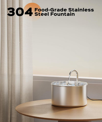 Cat Water Fountain Stainless Steel + 6 Filters + 3 Sponges - Pet Water Fountain 24/7 Keep the Water Fresh 74Oz Capacity Ultra-Quiet No Sputter Compact Easy to Clean4