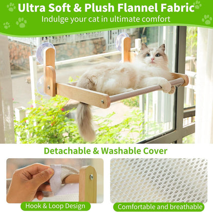 Cat Window Perch with Wooden Frame – Aloxina Foldable Cat Hammock Bed for Indoor Cats, Breathable Sandwich Mesh Cover, Strong Suction Cups, No Drilling, Supports Large Cats4