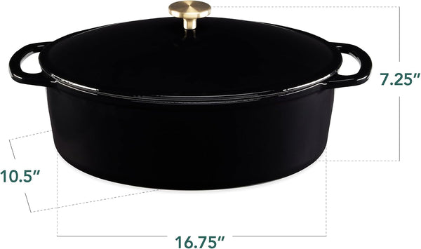 Best Choice Products Oval 7.5 Quart Enamel Cast-Iron Dutch Oven, Heavy-Duty Pre-Seasoned for Baking, Cooking W/Side Handles – Black Licorice2