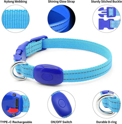 Light up Dog Collar for Small Dogs& Cats, Reflective LED Dog Collar Rechargeable Glowing Puppy Collar Safety Dog Lights for Night Walking (Royal Blue)3