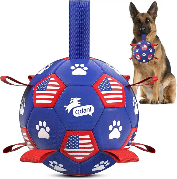 QDAN Dog Toys Dog Balls, 6 Inch Dog Soccer Ball with Straps, Herding Balls | Dog Birthday Toy, Balls for 20-40Lbs Dogs, Outdoor Puppy Toys to Keep Them Busy, Interactive Toy for Tug, Pool Water Toy Ball35