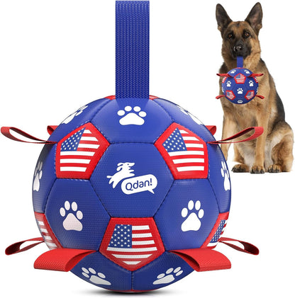 QDAN Dog Toys Dog Balls, 6 Inch Dog Soccer Ball with Straps, Herding Balls | Dog Birthday Toy, Balls for 20-40Lbs Dogs, Outdoor Puppy Toys to Keep Them Busy, Interactive Toy for Tug, Pool Water Toy Ball34
