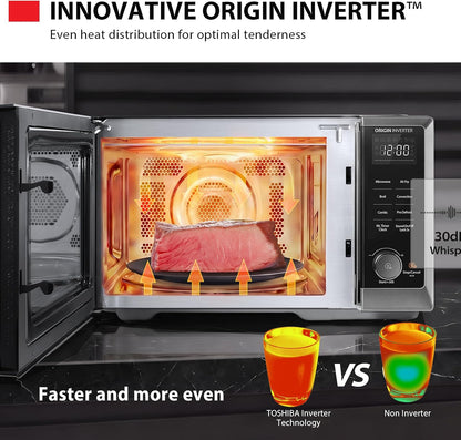Optichef Basic Countertop Microwave Air Fryer Combo – 0.9 Cu.Ft, Origin Inverter Tech, Convection Bake & Broil, 27 Auto Menus, Black Stainless Steel3