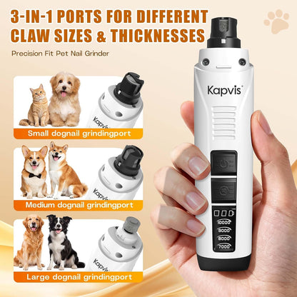 Dog Nail Grinder with 2 LED Lights, 4-Speed Pet Nail Grinder for Dogs&Cats | Kapvis Electric Dog Nail Trimmer Quiet, 2 Grinding Heads Included, Digital Display&2 LED Lights, 2.5Hr Charge for 480Min Use6