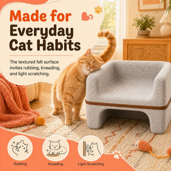 Large Cat Bed for Indoor Cats, 2-Tier Cat Cave Bed with Top Lounge & Lower Hideaway, Washable PET Felt Cat Sofa for Living Room, Bedroom, Apartment, Scratch-Friendly Cat Furniture, Light Gray6