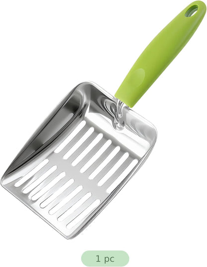 Cat Litter Shovel, Green, 430 Stainless Steel Metal Scooper with 5 Mm Fine Holes, 10.2 X 5.2 X 1.2 In, Non-Slip Pp Handle for Easy Cleaning & Storage3