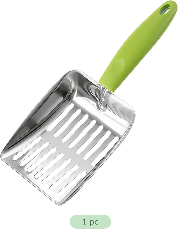 Cat Litter Shovel, Green, 430 Stainless Steel Metal Scooper with 5 Mm Fine Holes, 10.2 X 5.2 X 1.2 In, Non-Slip Pp Handle for Easy Cleaning & Storage3