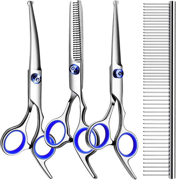 TINMARDA Dog Grooming Kit, Professional Stainless Steel Dog Grooming Scissors with Curved Shears, Pink Finger Rings - 4 Piece Sharp Durable Pet Shears for Dogs Cats at Home Salon-Quality Grooming10