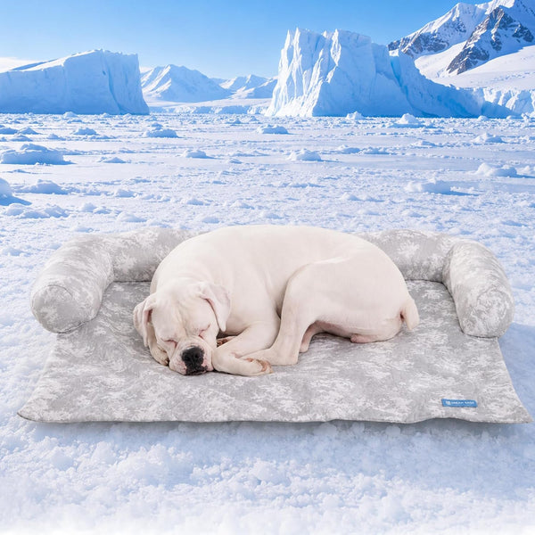 Spark Paws Cooling Couch Cover Dog Bed, Furniture Protector Mat, Non-Toxic Washable Pet Cooling Pad for Large & Small Dog - Hearts Blue - Size M15