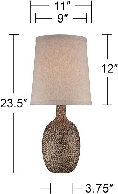 Chalane 23 1/2" High Table Lamps Set of 2 Hammered Bronze Brown Farmhouse | Natural Textured Rustic Antique Bedroom Living Room House Bedside Nightstand Office Home Family Linen Shade4