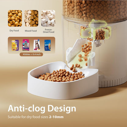 IMIPAW Automatic Cat Feeders, Timed Cat Dry Food Dispenser with Desiccant Bag, Dual Power Supply, Programmable Portion Size, 6 Meals, 20 Portions per Day, Auto Pet Feeder for Cats and Small Dog, White6
