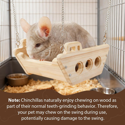 Natural Wood Chinchilla Toy Hammock for Cage Swing, Hanging Chinchilla Bed, Wooden Toys and Cage Accessories, Hut Ledges and Resting Areas for Indoor Habitat Enrichment4