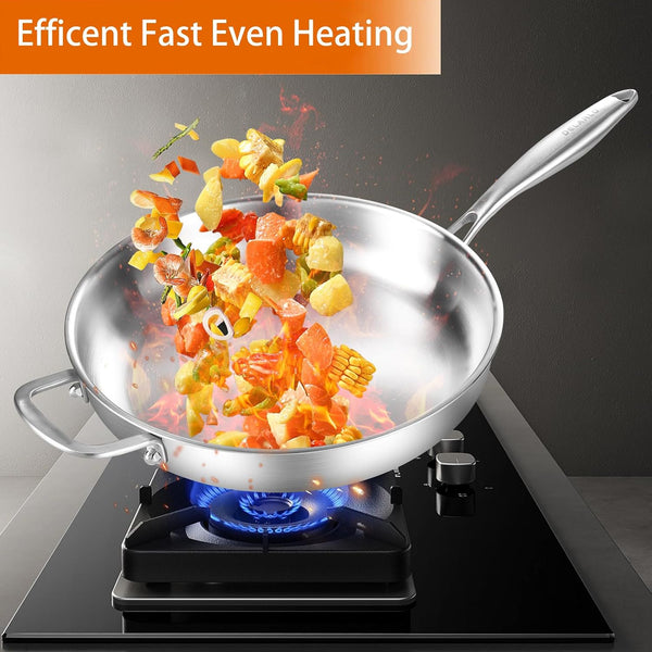 Tri-Ply Stainless Steel Pan with Lid 12Inch | Compatible with All Cooktops Heavy Duty Frying Pan with Lid, 18/10 Large Cooking Surface, Stainless Steel Skillet6
