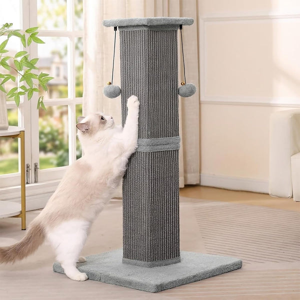 Tall Cat Scratching Post 33” Heavy Duty Sisal Scratcher Post | Modern Cat Scratching Post with Heavy Duty Base for Sturdy, Large 33" Vertical Sisal Rope Post & 2 Cat Toy Balls for Cat-Gray7