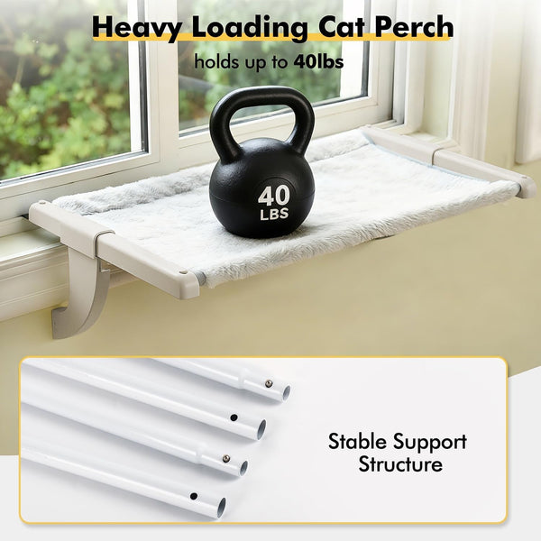 Zoratoo Windowsill Cat Perch, One-Step Sliding Adjustment Cat Hammock, XL | 26.8''X11.8'', Stable Metal Structure, Machine Washable, Two Fabrics Cover, No Suction Cups Pet Bed for Windowsill & Bedside5